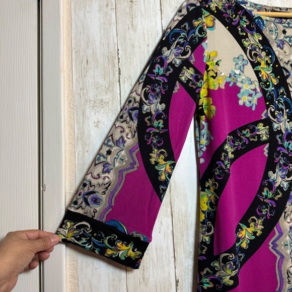 Style&Co Shift Dress Boat neckline Bell Sleeve Stretch Sz Small Floral Disco - Picture 10 of 16